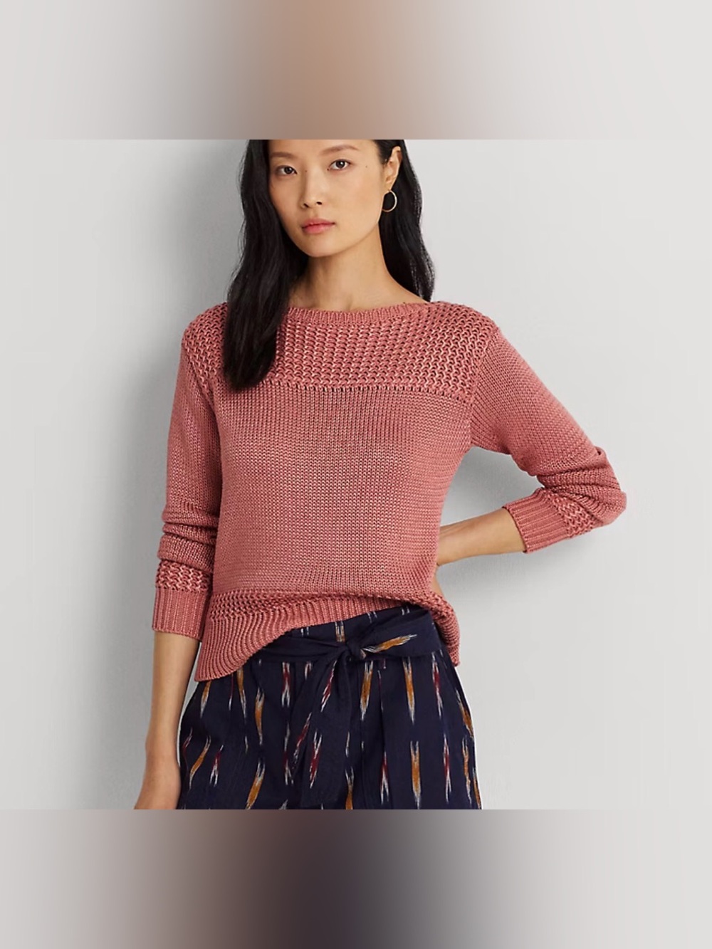 Ralph Lauren Cotton-Blend Boatneck Sweater Ribbed boatneck Medium Relax Fit.